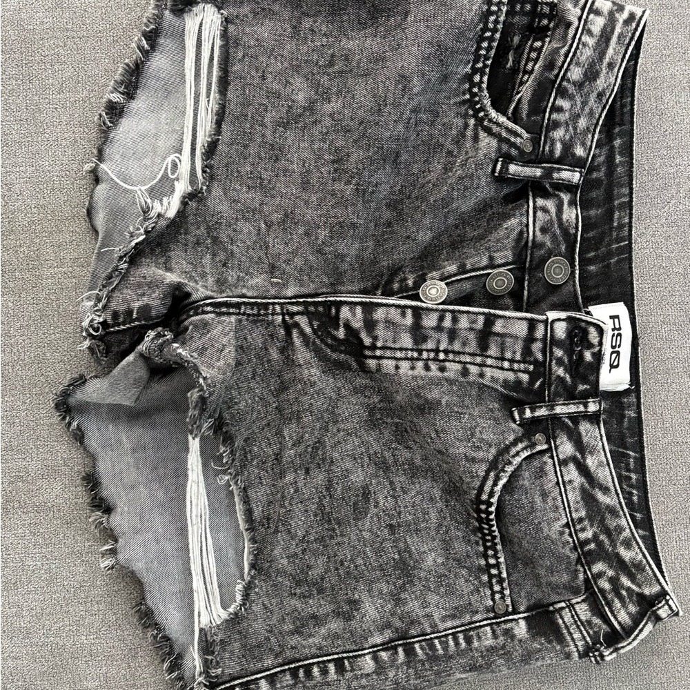 Distressed Black Denim Shorts